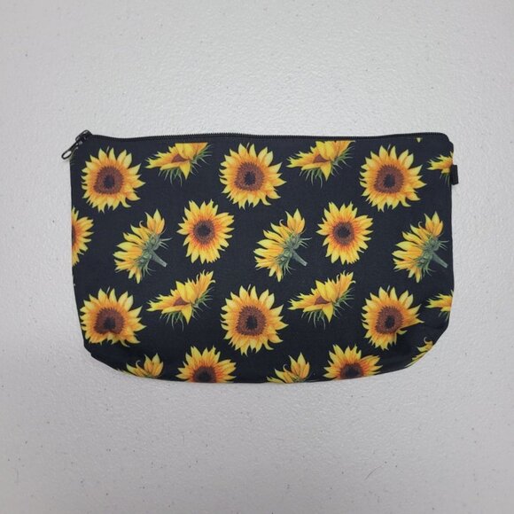 Sunflower Pouch Bag Zipper Makeup Clutch School Pencil Marker Black Yellow - Picture 1 of 4